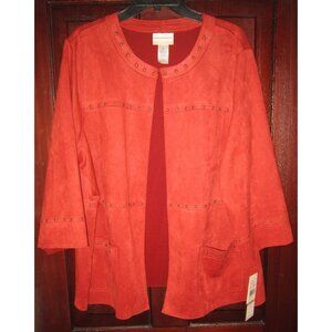 Alfred Dunner Woman Plus Sz 1X New Jacket Blazer Faux Suede Rust Orange Beaded